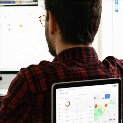 Digital marketer reviewing local SEO and Google Maps data on a laptop.