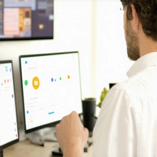 Business owner working on GMB profile optimization in an office setting