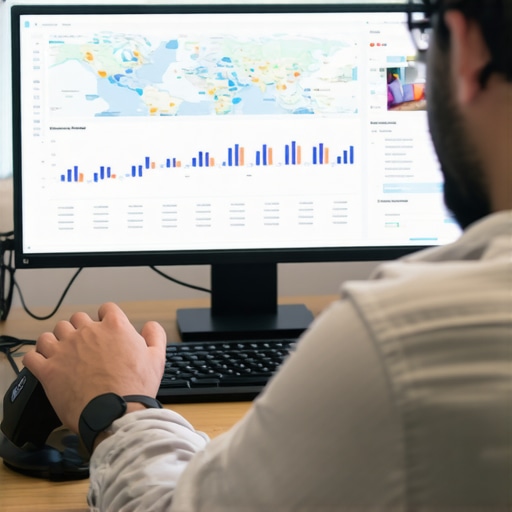 Person analyzing local SEO performance with tools and charts.