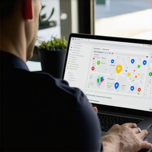 Business owner updating GMB profile on laptop