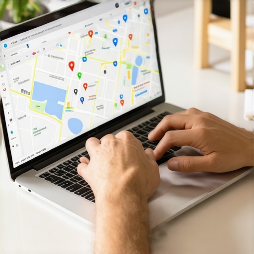 Person analyzing Google Maps and SEO data on laptop screen