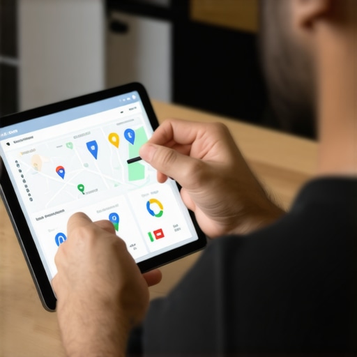 Business owner reviewing Google My Business insights on a tablet