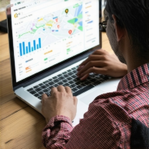 Person reviewing Google Maps ranking data on a laptop screen