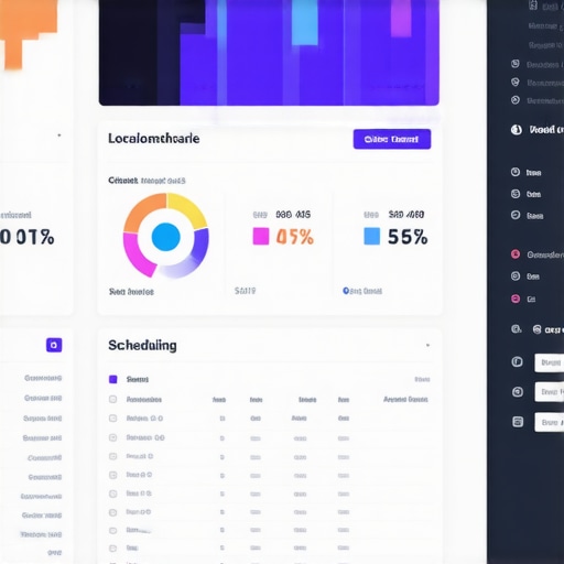 Computer screen displaying local SEO analytics, citation audits, and scheduling tools.