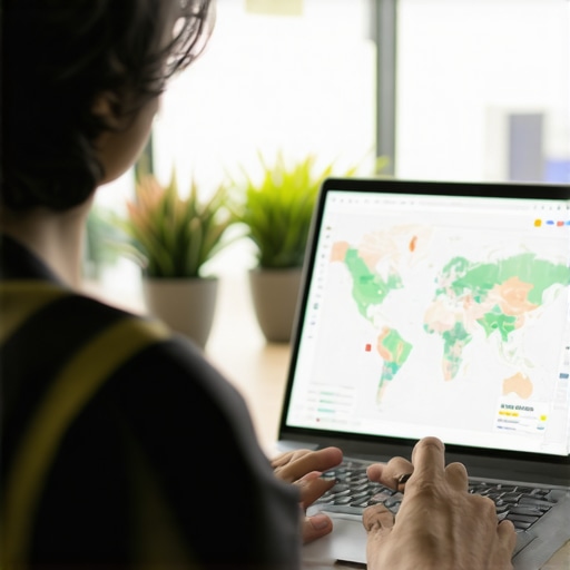 Person analyzing local map rankings with a laptop