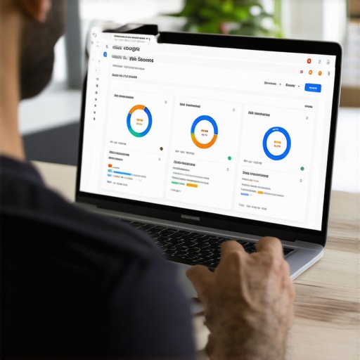 A person analyzing local SEO performance on a laptop with Google My Business analytics.