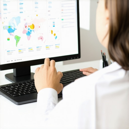 Business owner reviewing local SEO performance analytics with charts and maps