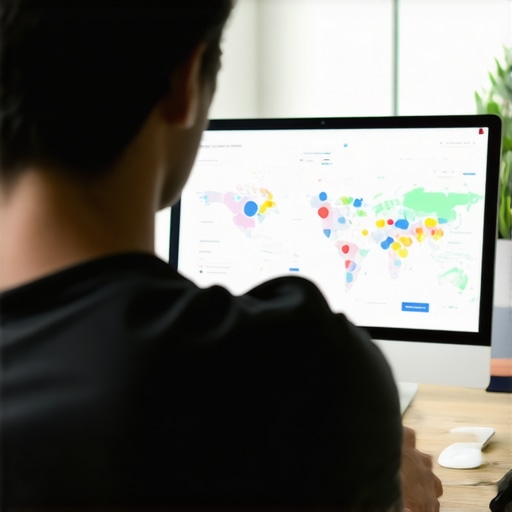 Digital marketer reviewing analytics on a computer for local maps and rankings.