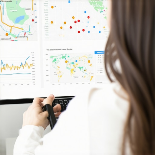 Business owner reviewing local map ranking performance on a computer.