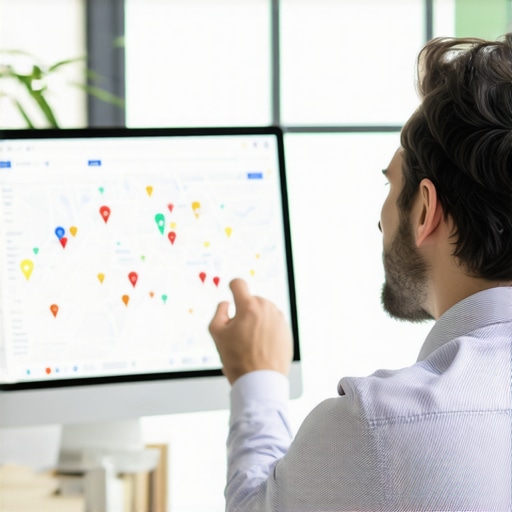 Business consultant analyzing Google My Business data on a computer