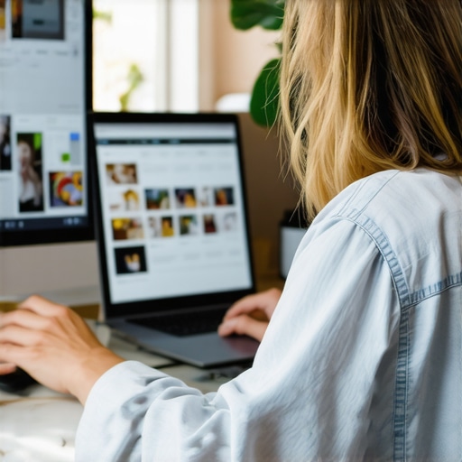 Business owner editing GMB profile on computer with fresh photos and details.