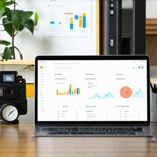 A workspace with screens showing local SEO analytics and citation management software.