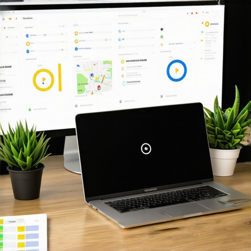 Laptop showing SEO analytics dashboard with local maps visualization