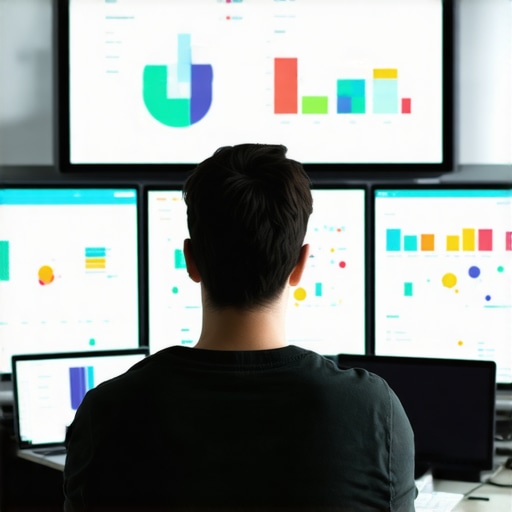 Person reviewing analytics dashboards with maps and data charts