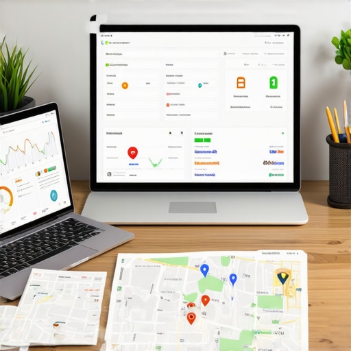 Laptop and analytics dashboards showing local SEO performance and ranking data