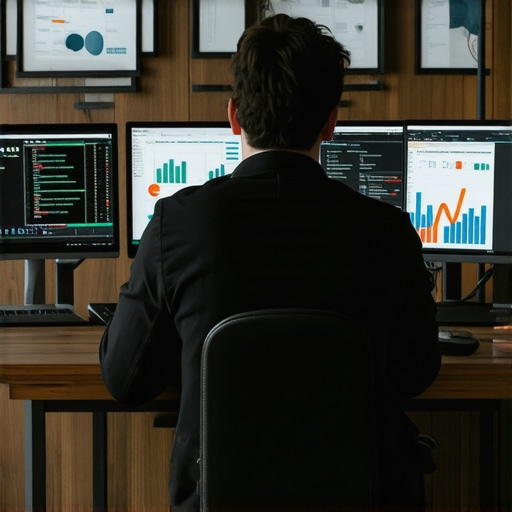 A digital marketer analyzing local SEO and map ranking data on computer screens.