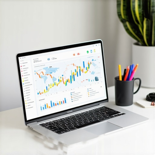 Business owner analyzing local map rankings on laptop with SEO dashboards