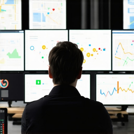 A professional monitoring local SEO tools and analytics on multiple screens.