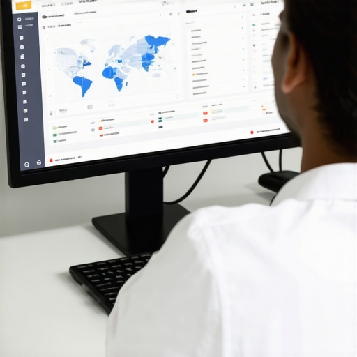 A digital marketer analyzing local maps and SEO data on a computer.